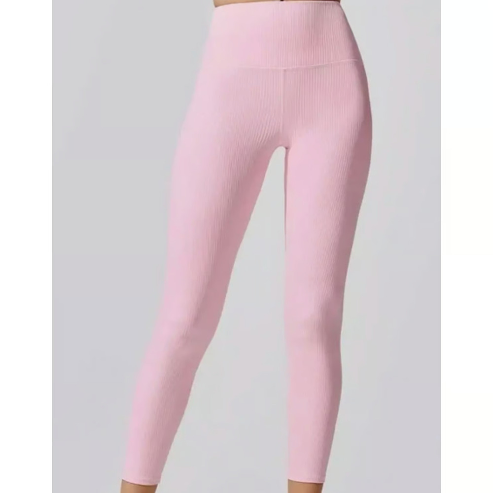 Carbon 38 Light Pink Ribbed Y2K Leggings 7/8 High Waist Womens XS A003931